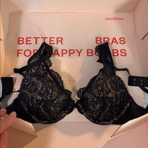 ThirdLove Black Contour Plunge Lace Push Up Bra 32 B 1/2